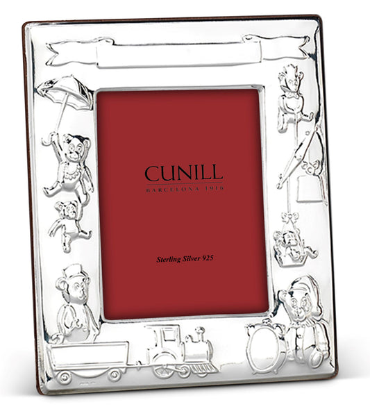 'Teddy Train' Birth Record Sterling Silver Picture Frame