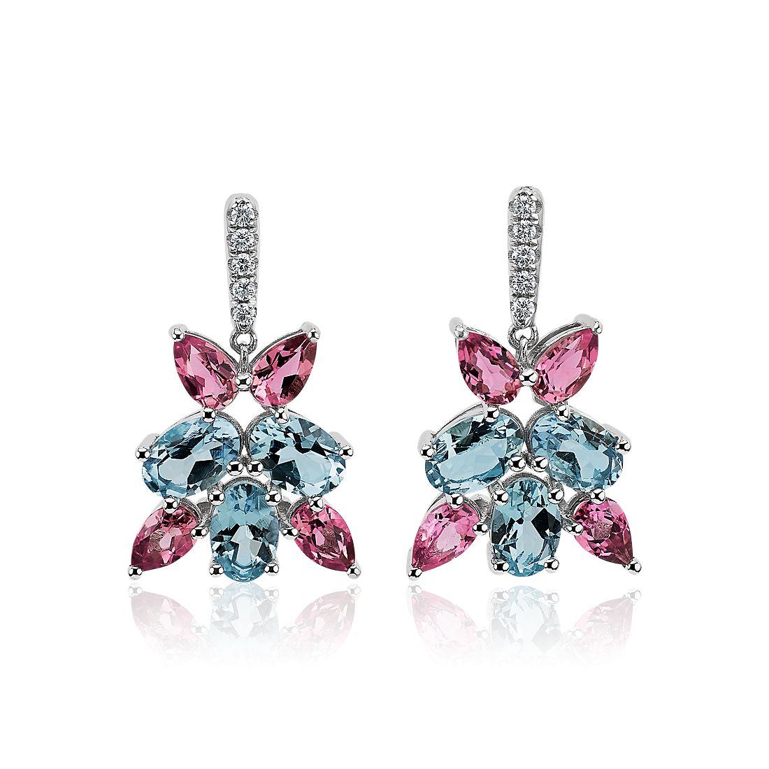 18k Aqua, Pink Tourmaline, and Diamond Earrings