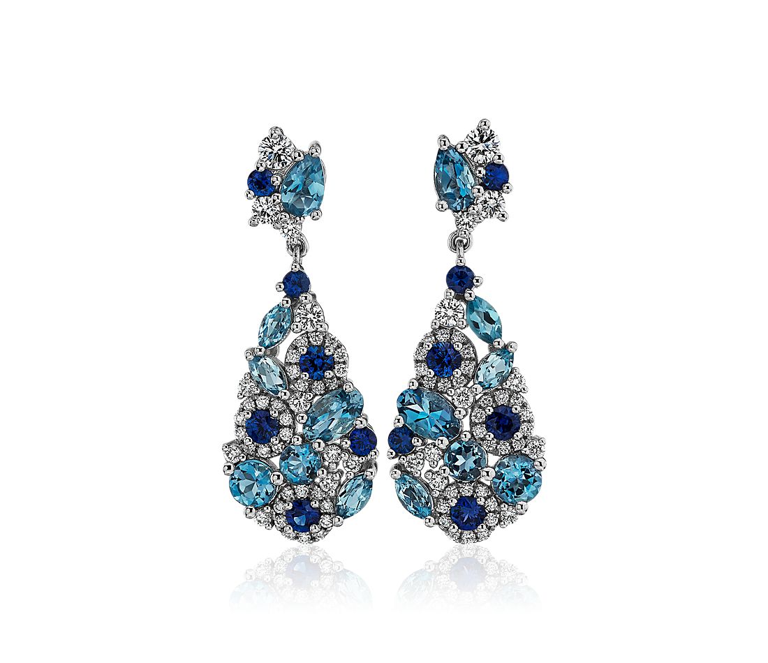 18KW SAPPHIRE, AQUA DROP EARRINGS