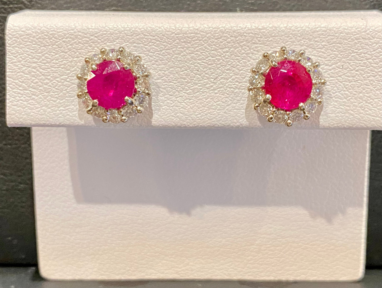 18KY RUBY AND DIAMOND HALO STUDS