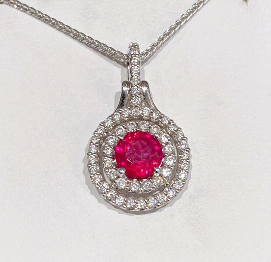 18KW RUBY .50CT, .30CTW  DIA HALO PENDANT