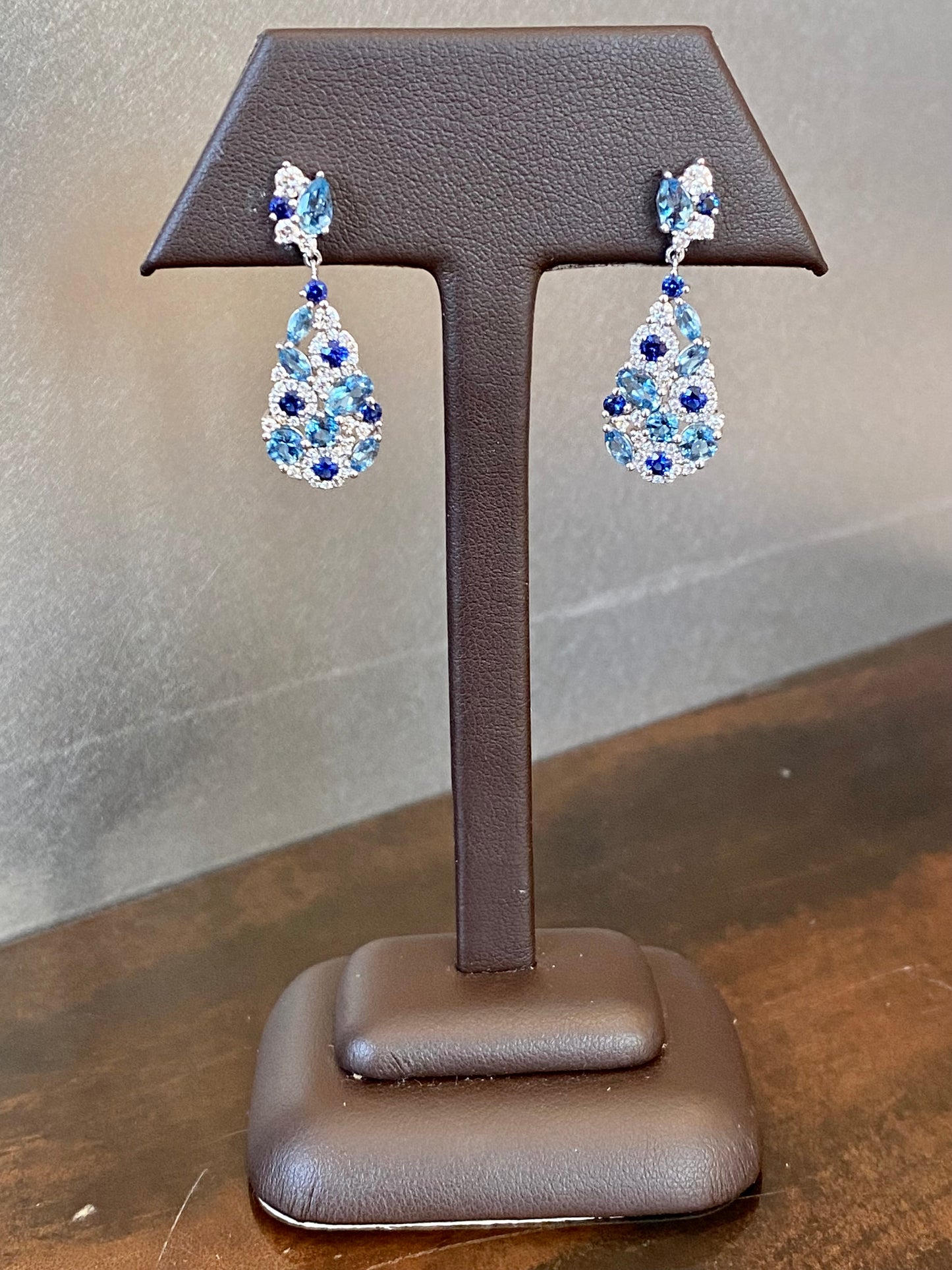 18KW SAPPHIRE, AQUA DROP EARRINGS