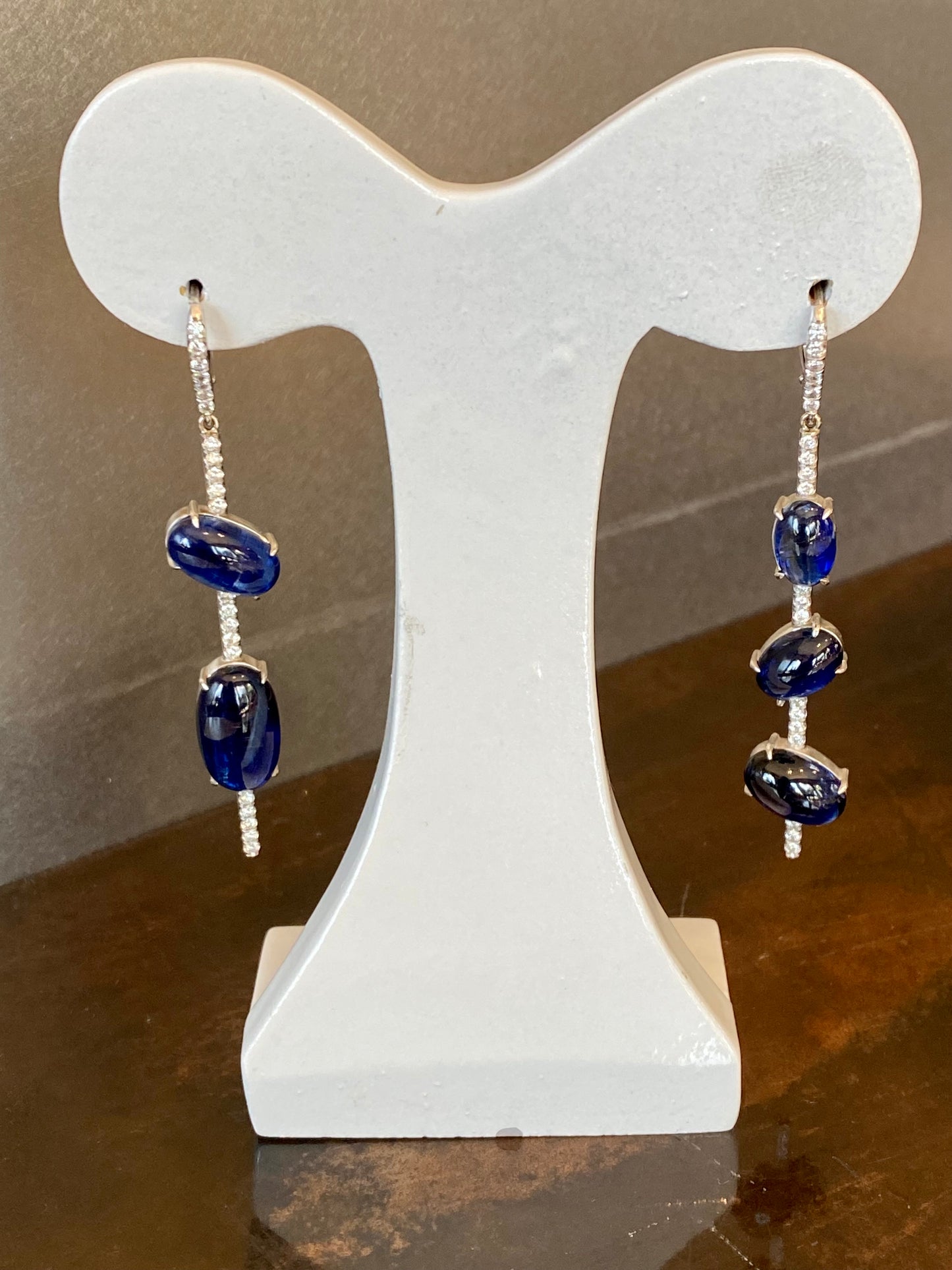 18KW KYANITE AND DIAMOND ASYMMETRIC DROP EARRINGS