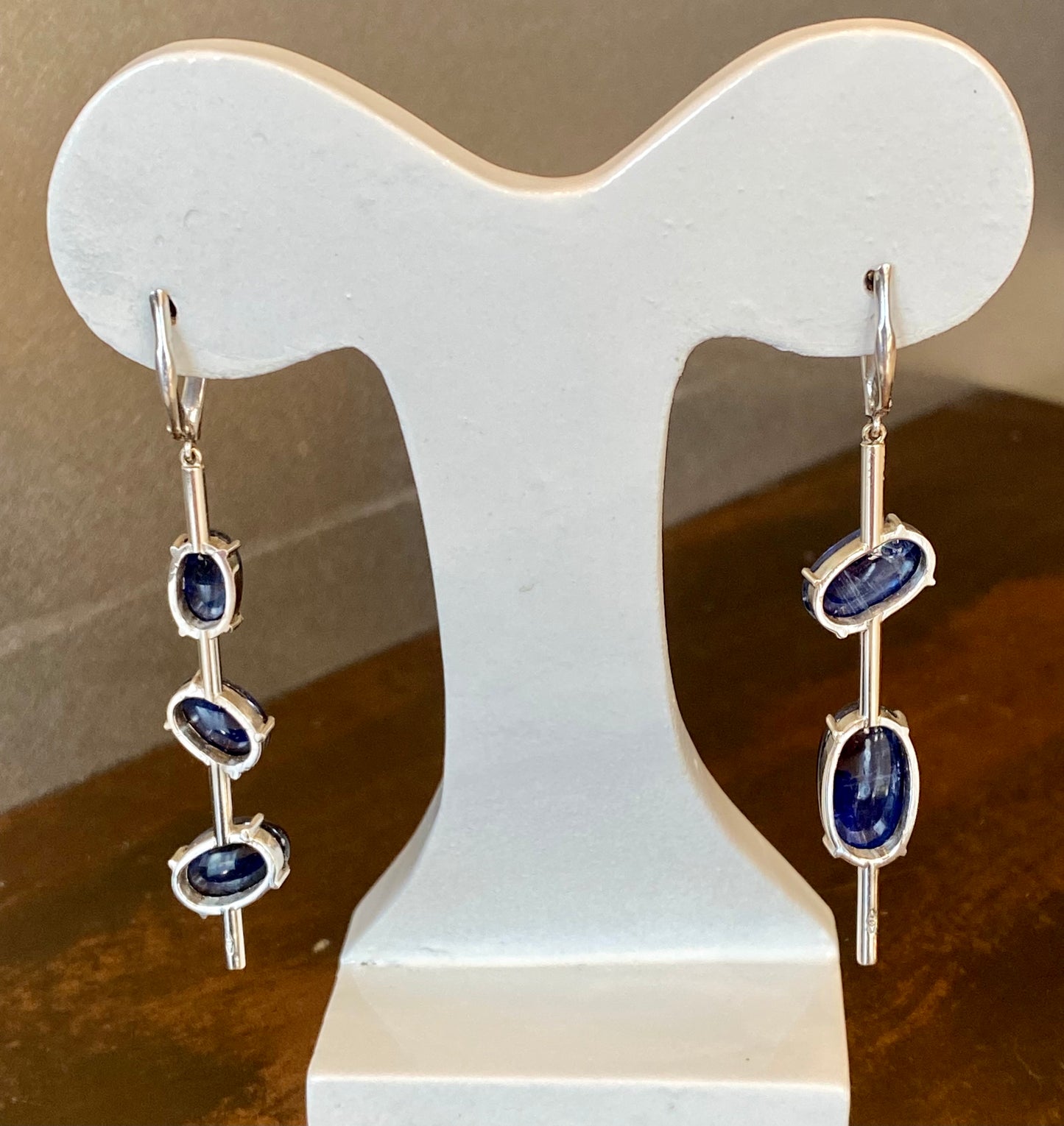 18KW KYANITE AND DIAMOND ASYMMETRIC DROP EARRINGS