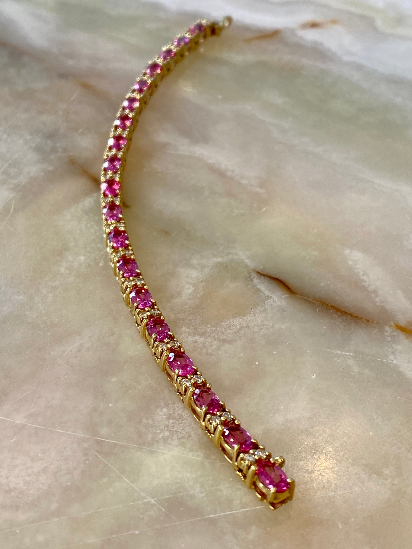 18KY PINK SPINEL AND DIAMOND BRACELET