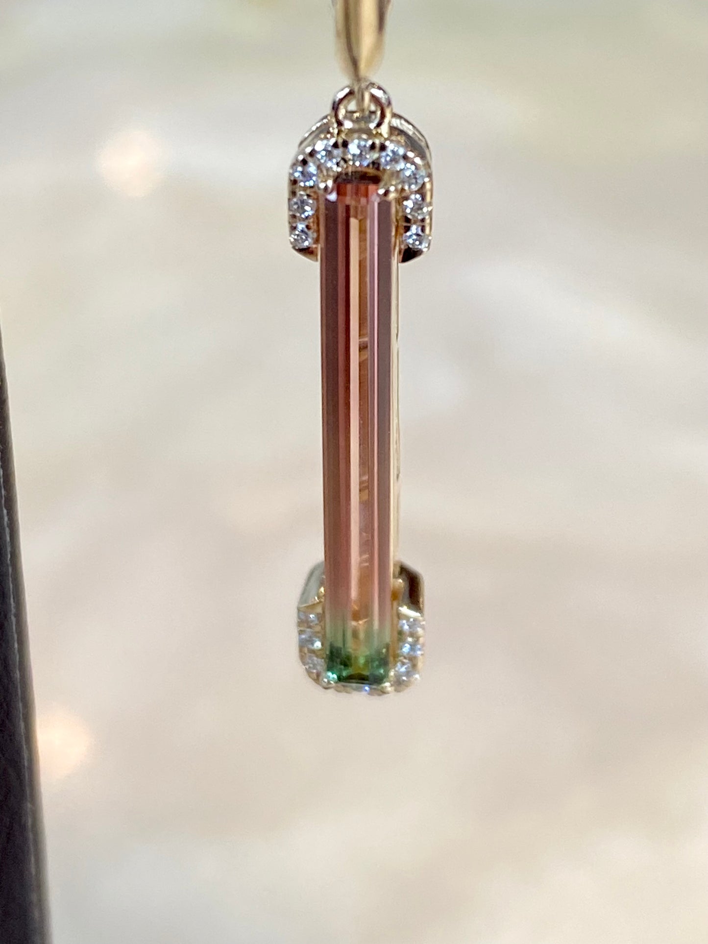 14KY BI-COLORED TOURMALINE AND DIAMOND EARRINGS