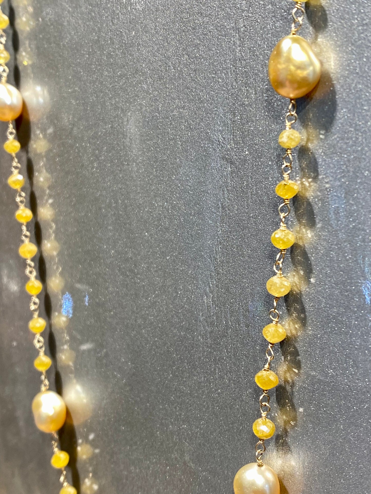 18KY 96CT YEL DIA, 15EA GOLDEN KESHI PRL 46" NECKLACE