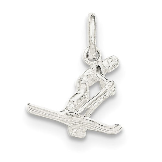 Silver Polished Skier Charm