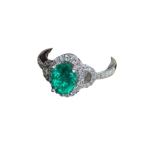 18K  OVAL EMERALD AND DIAMOND RING