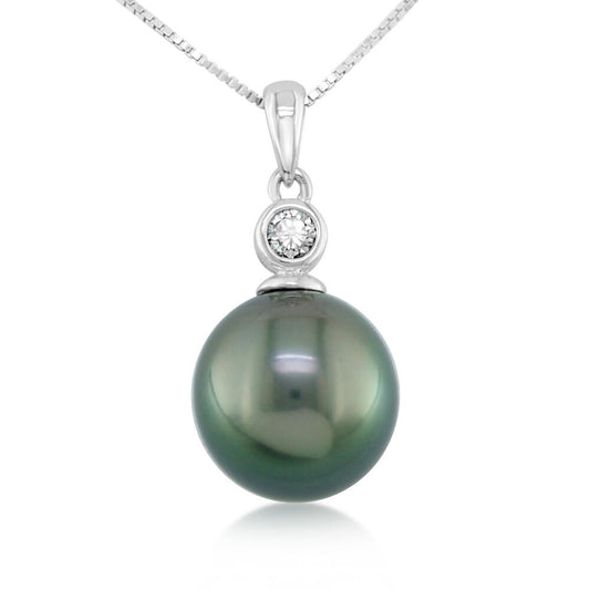 14K TAHITIAN PEARL W/ DIAMOND PENDANT