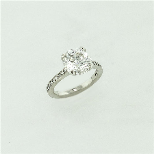 18KW Round Brilliant Diamond Ring w/ Diamond Accents