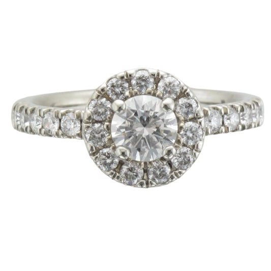 18KW Round Brilliant Diamond Ring with Diamond Halo