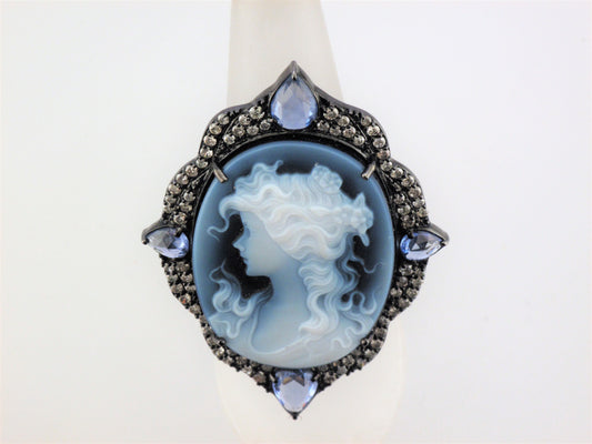 18K Cameo Ring with Sapphire and Diamond Accents