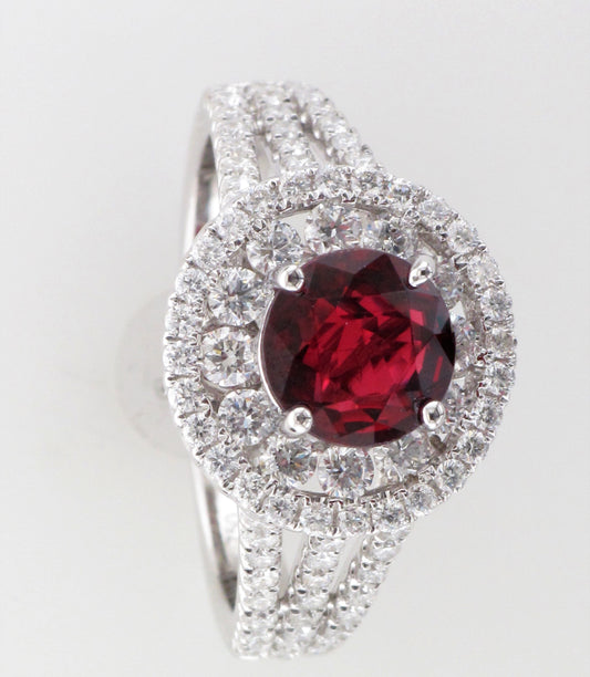 18KW Ruby with Diamond Halo Ring