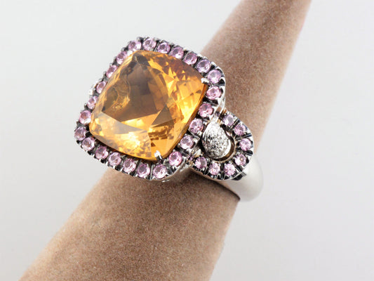 18KW Citrine and Pink Sapphire Ring