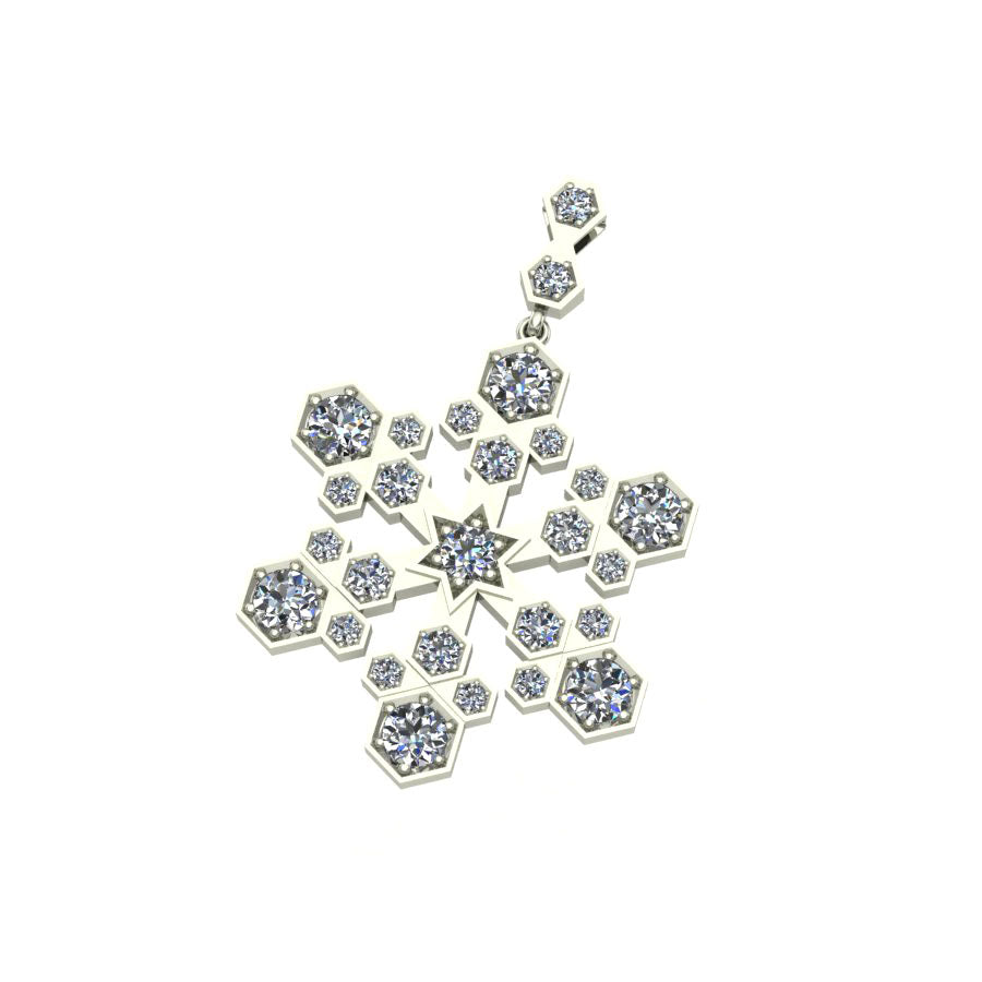 White Gold Hexagonal Snowflake Pendant w/ Stones