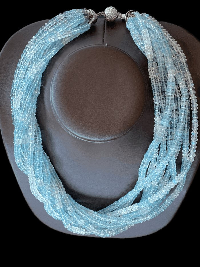 AQUAMARINE & BLUE MOONSTONE MULTI STRAND NECKALCE