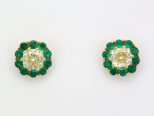 18KY Diamond Earrings with Emerald Halos