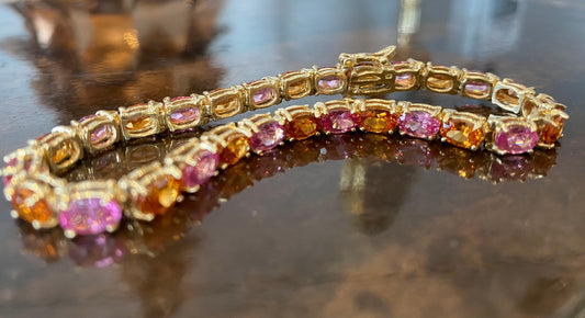 18KY MANDARIN GARNET AND SPINEL BRACELET 7.25"