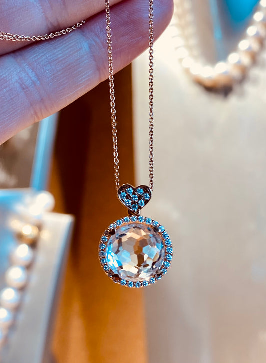 18K Quartz Pendant with Diamond Heart