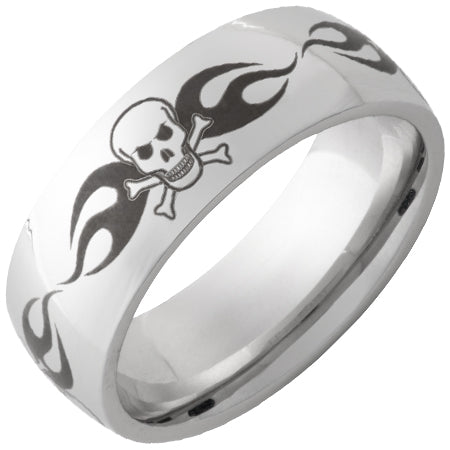 Serinium Domed Band with Skull Laser Engraving