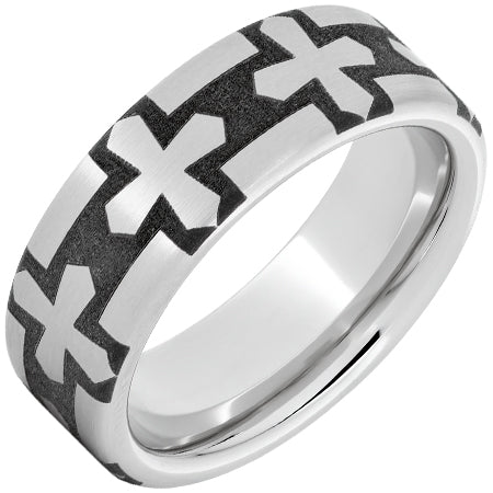 Serinium Pipe Cut Band with Gothic Cross Laser Engraving