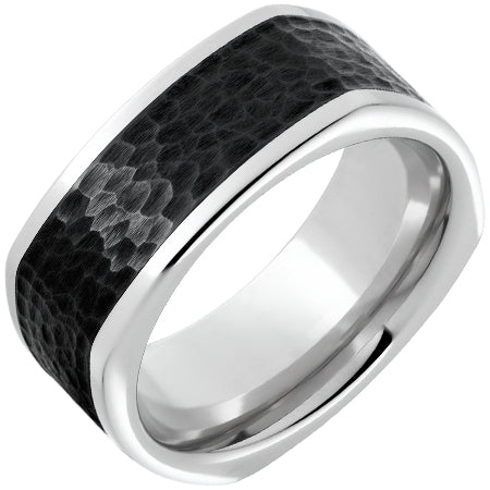 Serinium Square Band with Hammered Black Ceramic Inlay