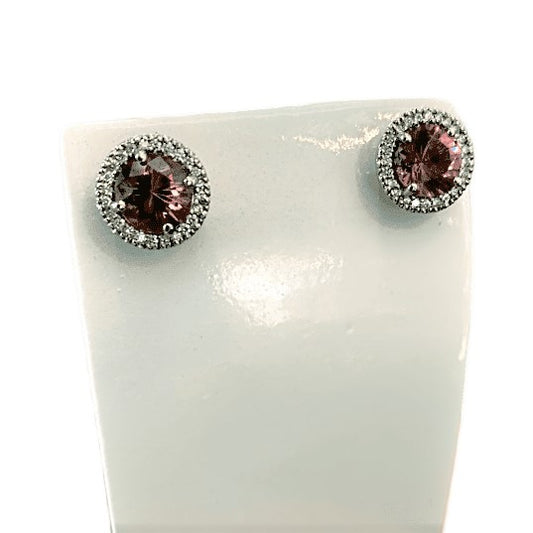 18KW PINK TOURMALINE AND DIAMOND STUD EARRINGS