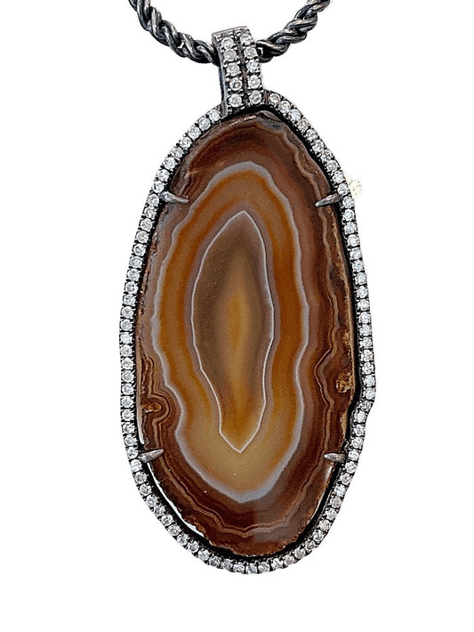 SS  CARAMEL AGATE  DIAMOND PENDANT