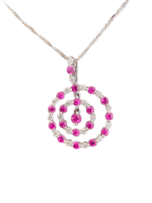 18KW RUBY AND DIAMOND GEOMETRIC NECKLACE