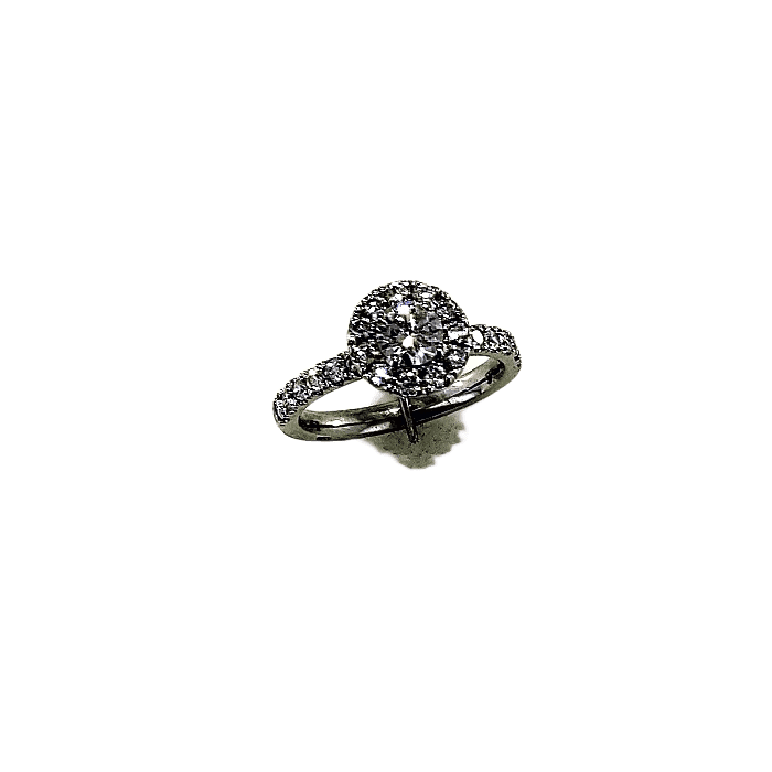 18KW Round Brilliant Diamond Ring with Diamond Halo