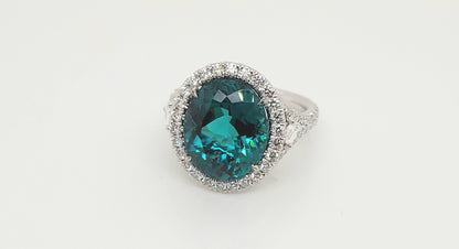 Platinum Blue Green Tourmaline Ring