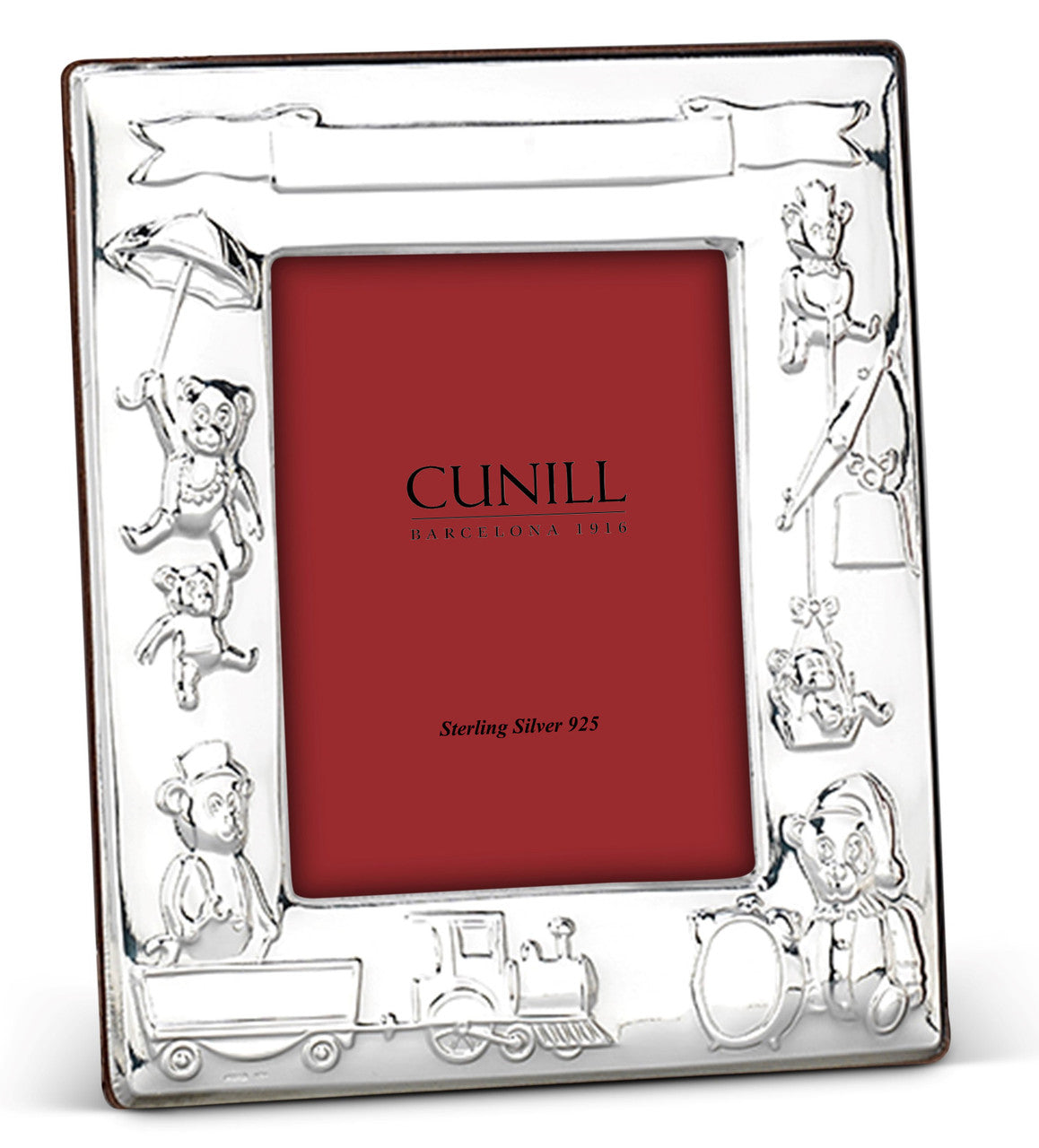 'Teddy Train' Birth Record Sterling Silver Picture Frame