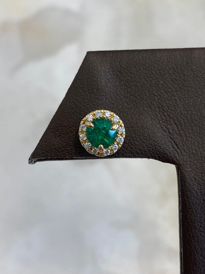 14KY EMERALD STUDS WITH DIAMOND HALO