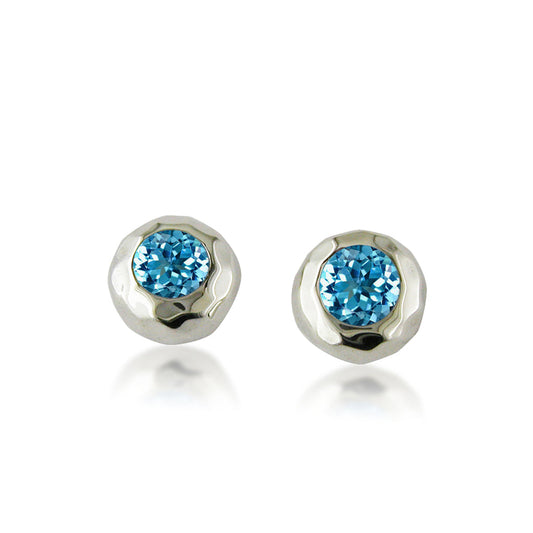 Silver Blue Topaz Ripple Studs