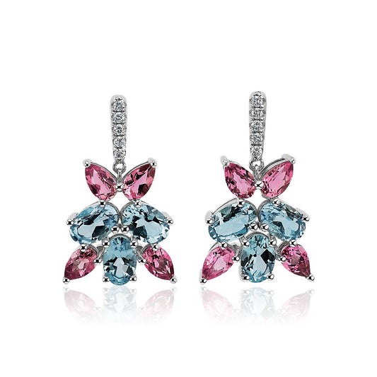 18k Aqua, Pink Tourmaline, and Diamond Earrings