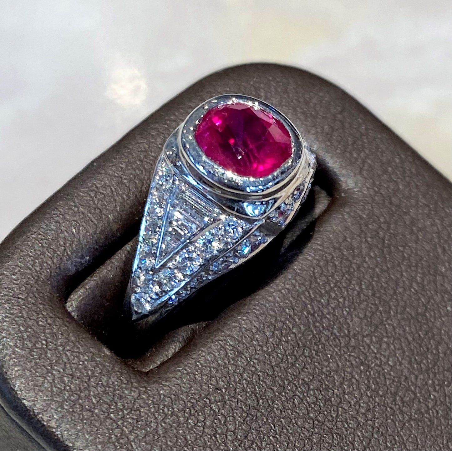 PLAT 1.95CT CUSH RUBY 1.18CTW DIAMOND RING SZ5.5