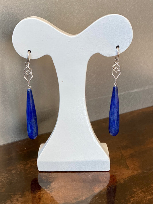 18KW Lapis Drop Earrings