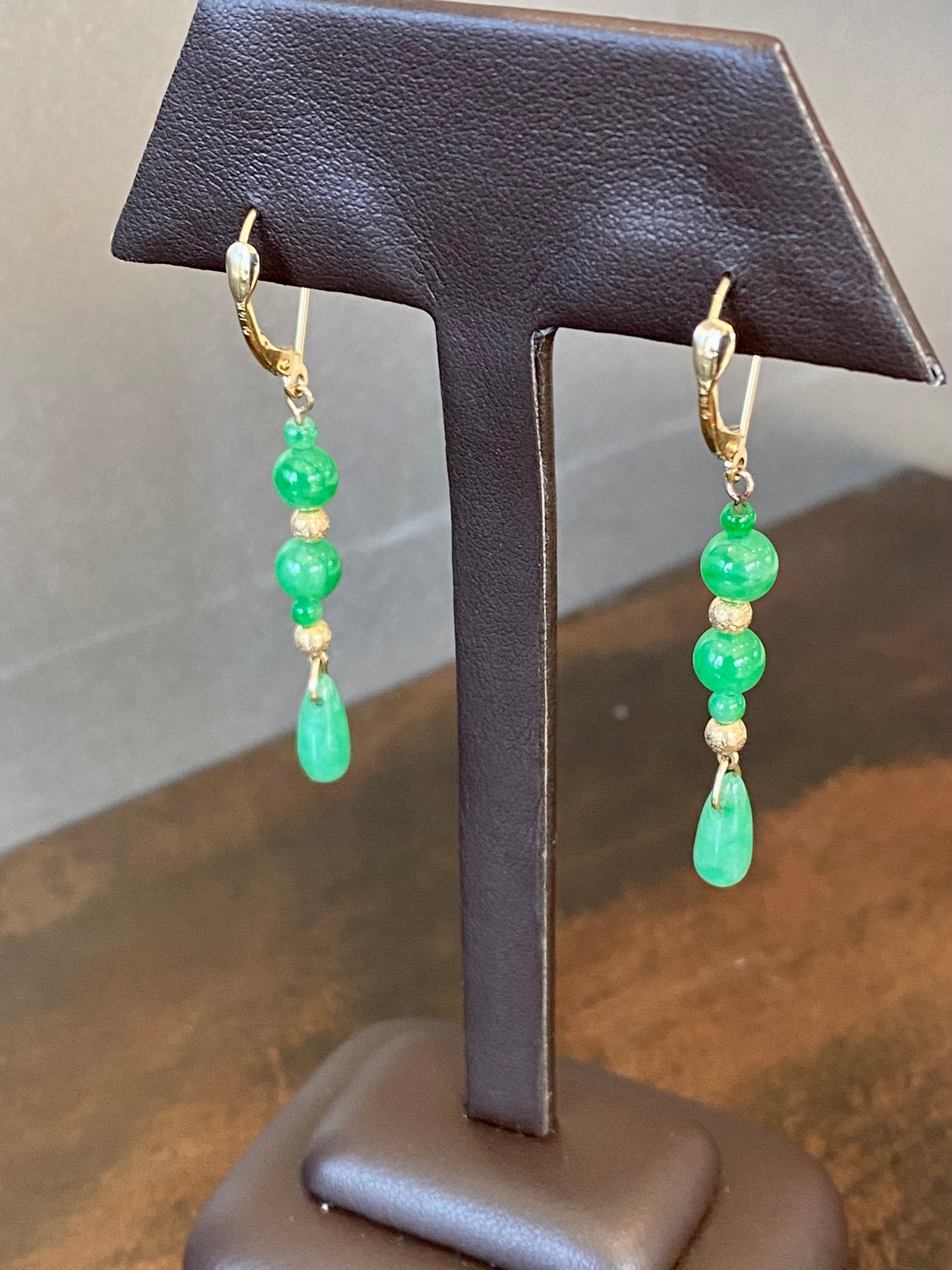 14KY JADE BEADED DROP EARRINGS