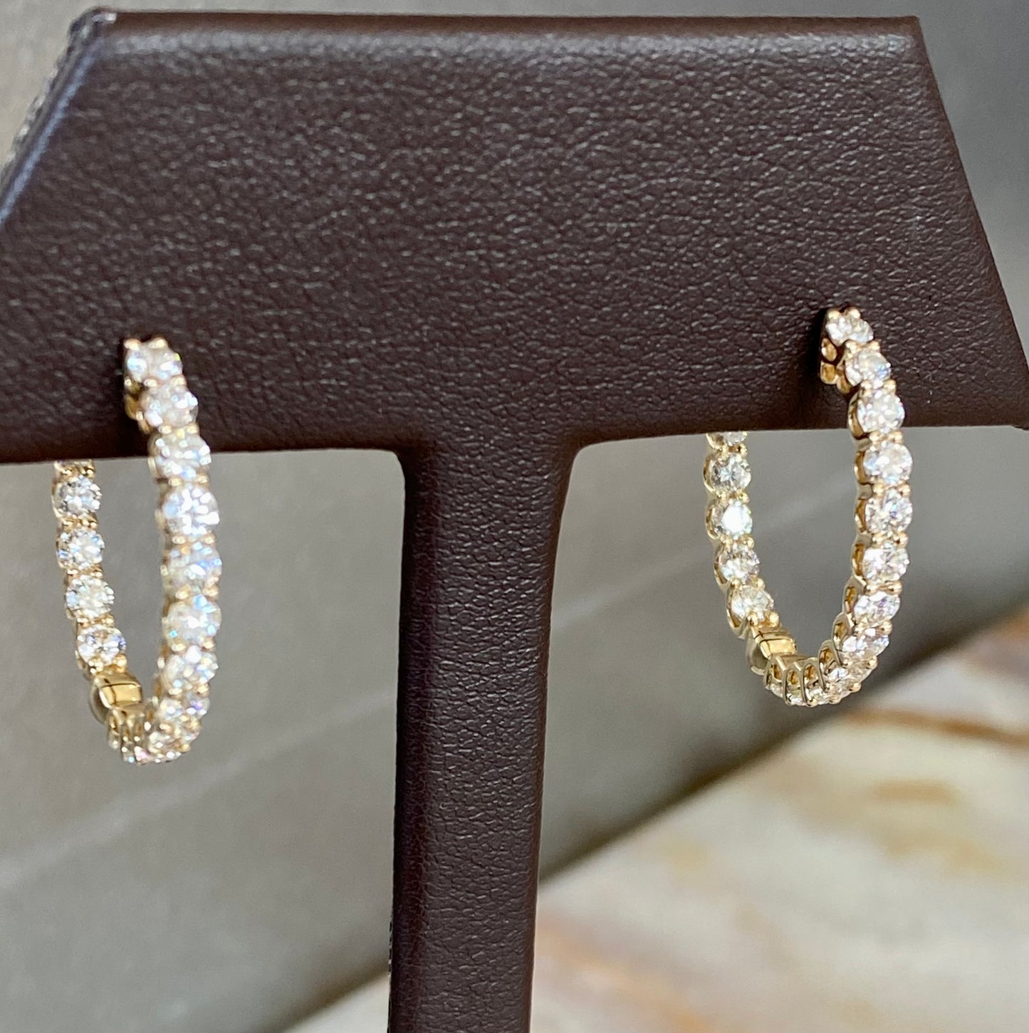 14K Inside Out Diamond Oval Earrings