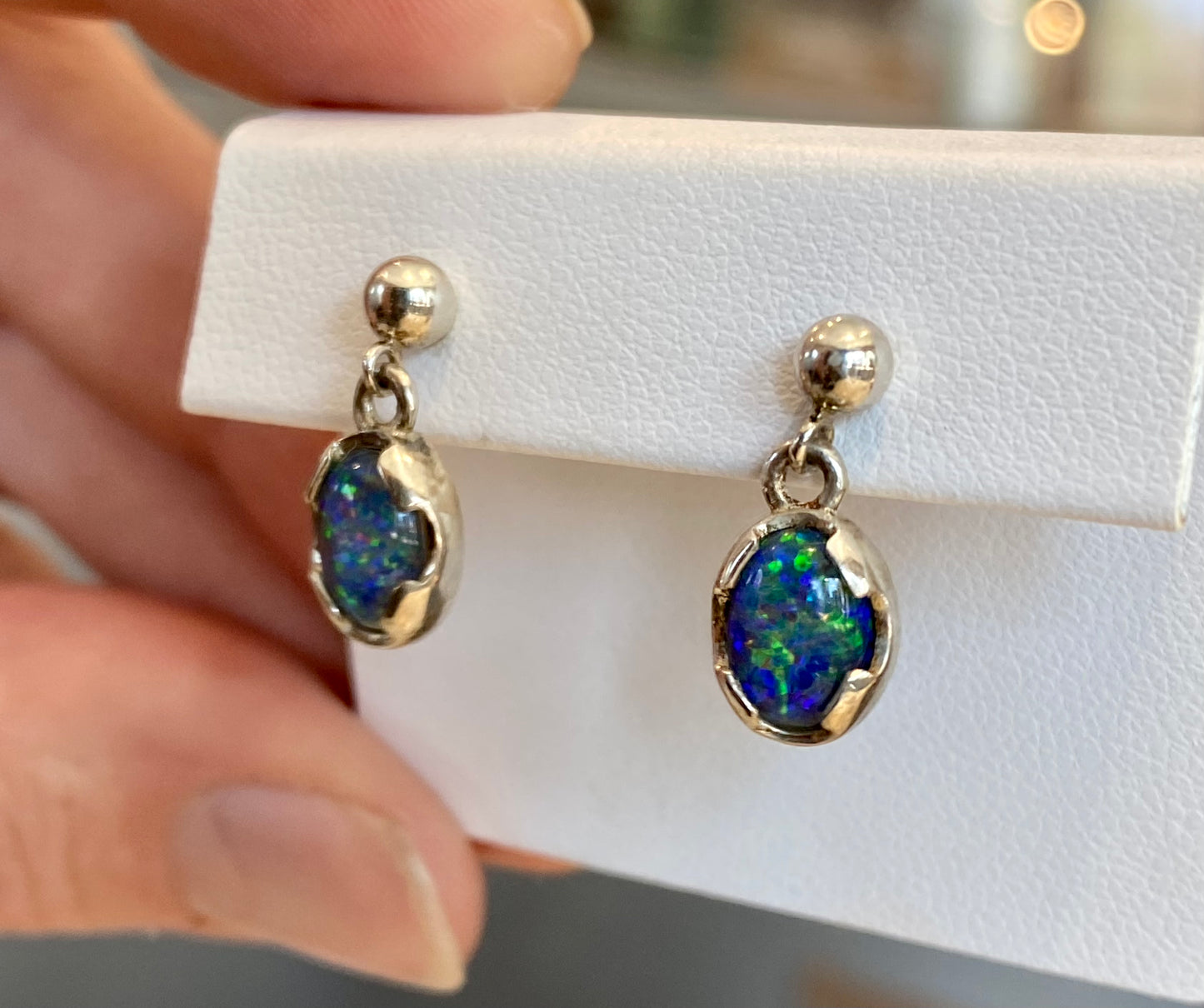 Silver Idaho Opal Dangle Earrings