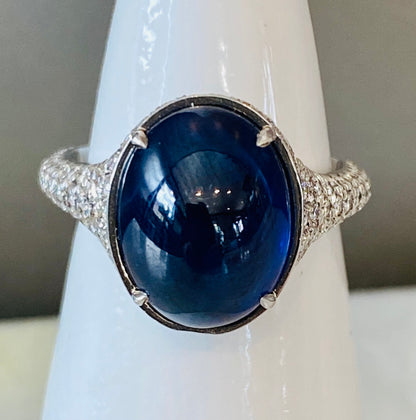 Platinum Sapphire Ring with Diamonds