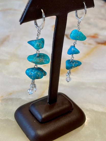 Silver Turquoise and Moonstone Dangle Earrings
