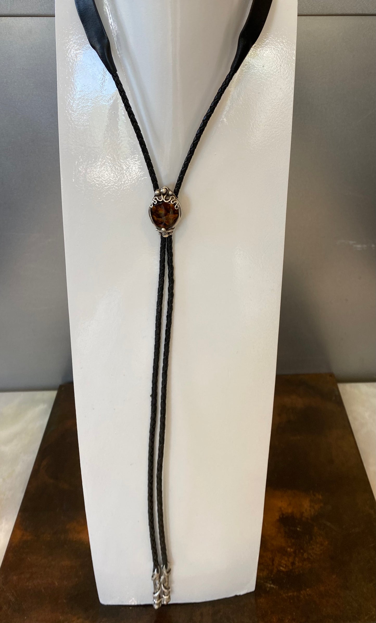 Leather Bolo Tie with Fire Agate Slide