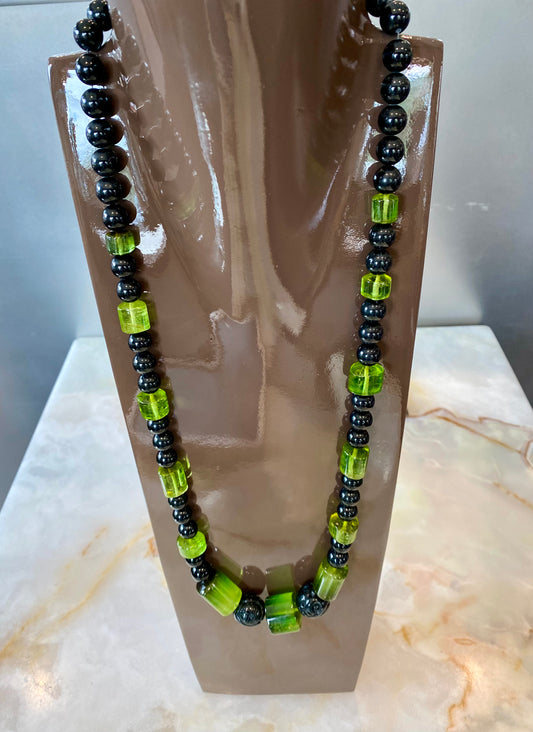 Black Jade and Green Tourmaline Beaded Necklace