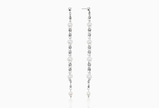 DEBUT DOUBLE DROP PLATINUM EARRINGS