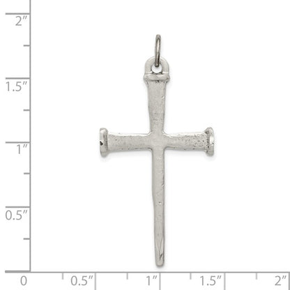 Silver Antiqued Nail Cross Pendant