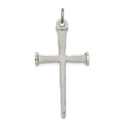 Silver Antiqued Nail Cross Pendant