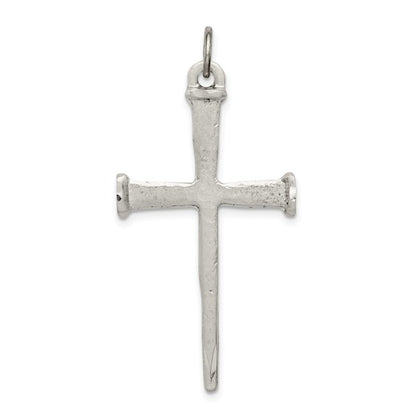 Silver Antiqued Nail Cross Pendant