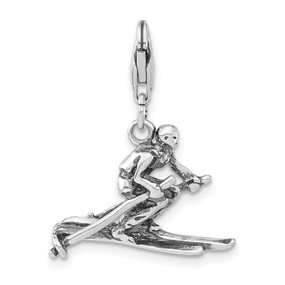 SILVER ANTIQUED SKIER CHARM